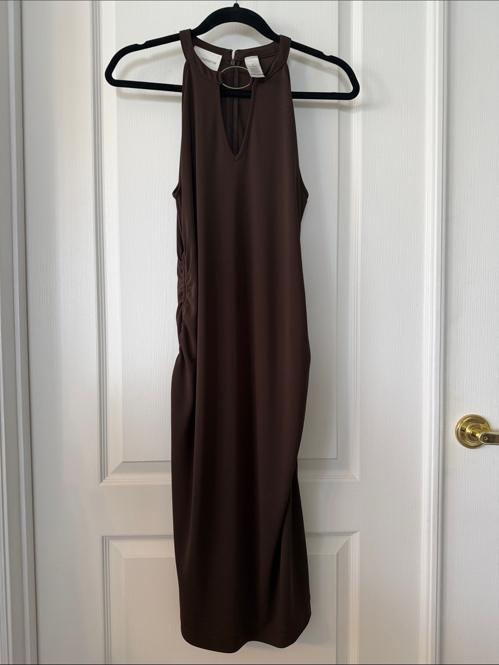 Liz Claiborne Chocolate Brown Halter Midi Dress with Ring Accent M